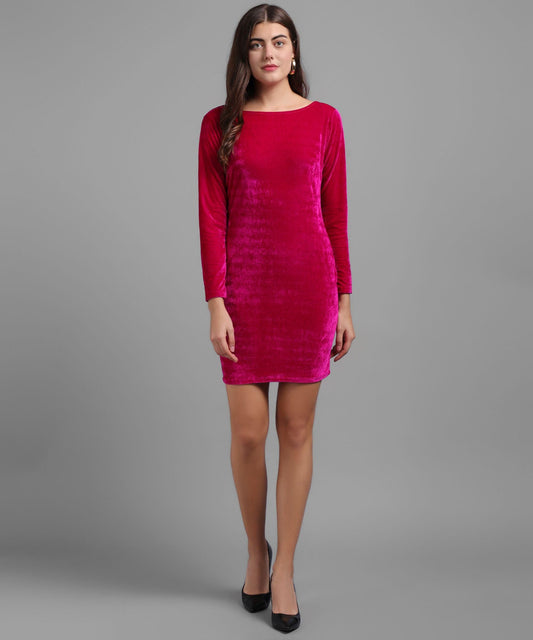 Vivient Women's Solid Pink Velvet Short Dress
